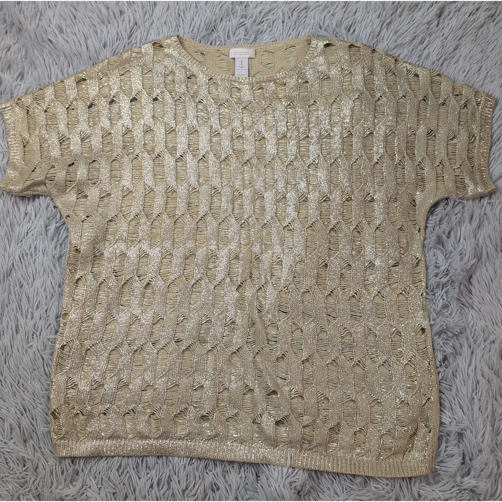 Chico's Shirt Womens 1 Blouse Top Sheer Comfort Casual Lightweight M